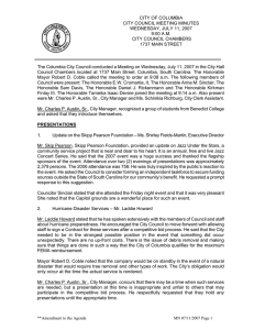 CITY OF COLUMBIA  CITY COUNCIL MEETING MINUTES WEDNESDAY, JULY 11, 2007