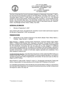 CITY OF COLUMBIA  CITY COUNCIL MEETING MINUTES WEDNESDAY, NOVEMBER 7, 2007