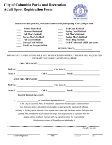 City of Columbia Parks and Recreation Adult Sport Registration Form