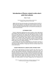 Introduction of Physics related to ultra-short- pulse laser-plasma Hitoki Yoneda