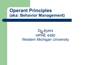 Operant Principles (aka: Behavior Management) Dr. Ayers HPHE 4480