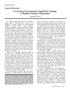 Guest Editorial… A Learning Environment Crippled by Testing: A Student Teacher’s Experience
