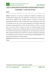 ISSN: 2278-6236 ROLE OF HUMAN RESOURCE DEPARTMENT AND RECRUITMENT POLICIES IN