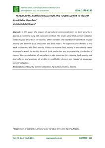 ISSN: 2278-6236 AGRICULTURAL COMMERCIALIZATION AND FOOD SECURITY IN NIGERIA
