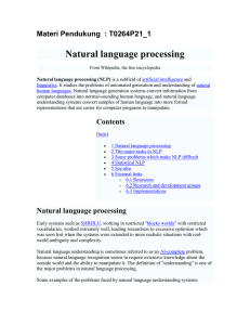 Natural language processing Materi Pendukung  : T0264P21_1