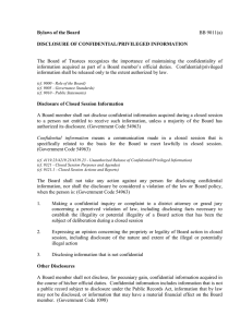Bylaws of the Board DISCLOSURE OF CONFIDENTIAL/PRIVILEGED INFORMATION  BB 9011(a)