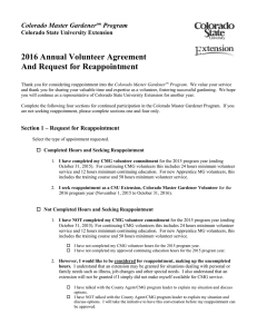 2016 Annual Volunteer Agreement And Request for Reappointment Colorado Master Gardener Program