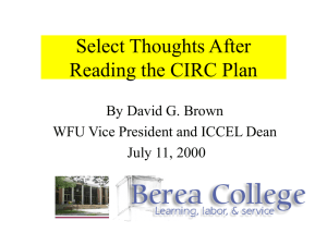 Select Thoughts After Reading the CIRC Plan By David G. Brown