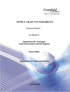 SUPPLY CHAIN VULNERABILITY Executive Report On Behalf of: Department for Transport,