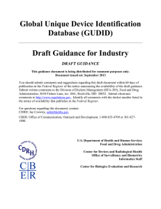 Global Unique Device Identification Database (GUDID) Draft Guidance for Industry