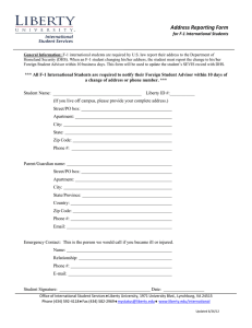 Address Reporting Form  for F-1 International Students