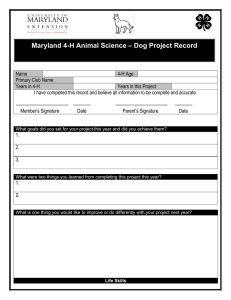 Maryland 4-H Animal Science – Dog Project Record