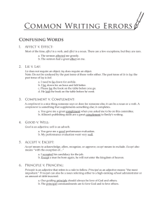 Common Writing Errors Confusing Words 1.  Affect v. Effect: