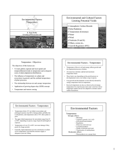 Environmental and Cultural Factors Limiting Potential Yields Environmental Factors Temperature