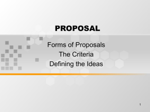 PROPOSAL Forms of Proposals The Criteria Defining the Ideas