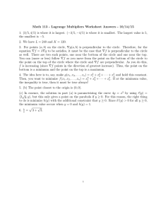 Math 113 - Lagrange Multipliers Worksheet Answers - 10/14/15