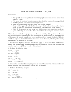 Math 112 - Review Worksheet 2 - 3/2/2016 Instructions: