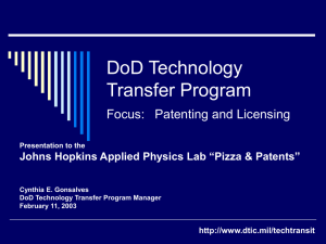 DoD Technology Transfer Program Focus: Patenting and Licensing