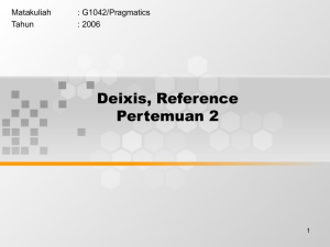 Deixis, Reference Pertemuan 2 Matakuliah : G1042/Pragmatics