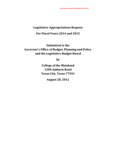 Legislative Appropriations Request For Fiscal Years 2014 and 2015 Submitted to the
