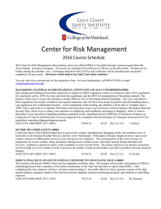 Center for Risk Management 2016 Course Schedule