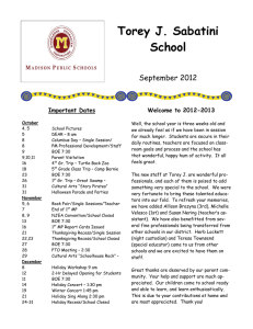 Torey J. Sabatini School September 2012 Important Dates