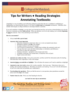 Tips for Writers ● Reading Strategies Annotating Textbooks