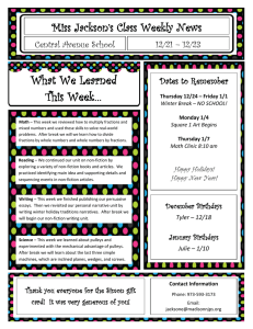 What We Learned This Week… Miss Jackson’s Class Weekly News Central Avenue School