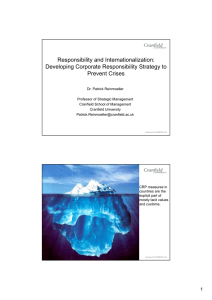 Responsibility and Internationalization: Developing Corporate Responsibility Strategy to Prevent Crises