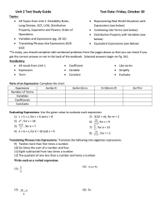 Unit 2 Test Study Guide  Test Date: Friday, October 30