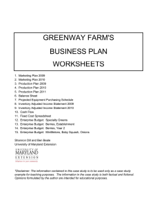 GREENWAY FARM'S BUSINESS PLAN WORKSHEETS