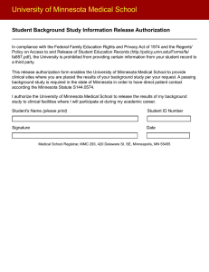 University of Minnesota Medical School Student Background Study Information Release Authorization