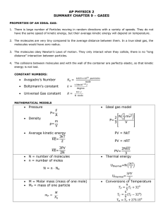 AP PHYSICS 2 SUMMARY CHAPTER 9 – GASES
