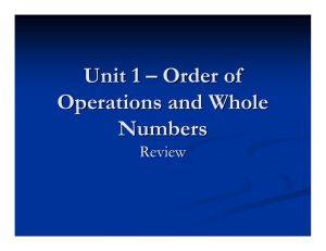 Unit 1 – Order of Operations and Whole