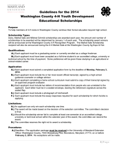 Guidelines for the 2014 Washington County 4-H Youth Development Educational Scholarships