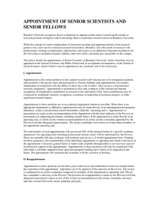 APPOINTMENT OF SENIOR SCIENTISTS AND SENIOR FELLOWS