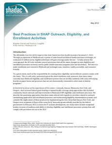 Best Practices in SHAP Outreach, Eligibility, and Enrollment Activities Introduction
