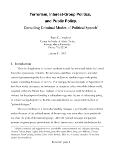 Terrorism, Interest-Group Politics, and Public Policy Curtailing Criminal Modes of Political Speech