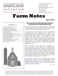 Farm Notes April 2014  USDA ANNOUNCES CROP INSURANCE DEADLINE