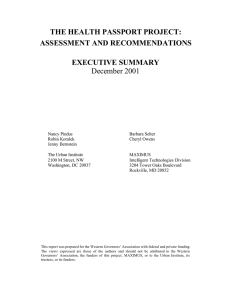 THE HEALTH PASSPORT PROJECT: ASSESSMENT AND RECOMMENDATIONS EXECUTIVE SUMMARY