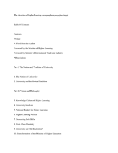 The elevation of higher learning: mengangkasa pengajian tinggi  Table Of Content: Contents
