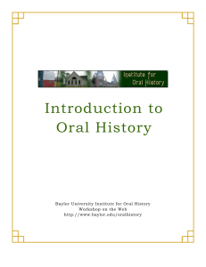Introduction to Oral History  Baylor University Institute for Oral History