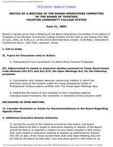 NOTICE OF A MEETING OF THE BOARD OPERATIONS COMMITTEE