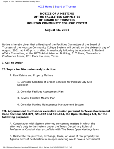 NOTICE OF A MEETING OF THE FACILITIES COMMITTEE OF BOARD OF TRUSTEES
