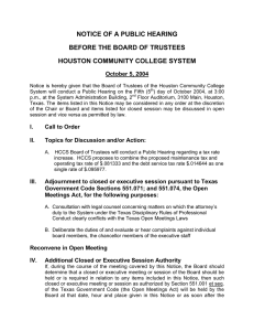 NOTICE OF A PUBLIC HEARING BEFORE THE BOARD OF TRUSTEES