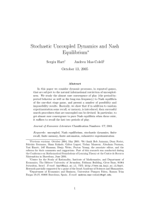 Stochastic Uncoupled Dynamics and Nash Equilibrium ∗ Sergiu Hart