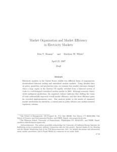 Market Organization and Market Eﬃciency in Electricity Markets Erin T. Mansur and