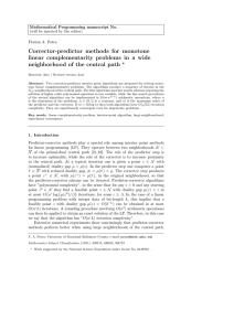 Corrector-predictor methods for monotone linear complementarity problems in a wide