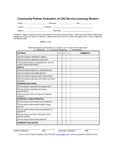 Community Partner Evaluation of LSU Service-Learning Student: