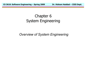 Chapter 6 System Engineering Overview of System Engineering
